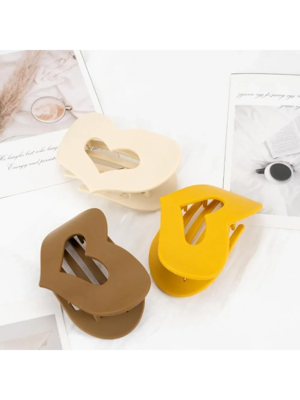 6 Soft Shell Heart Claw Hair Clips - Matte Silicone, Earth Tone & Pastel Colors